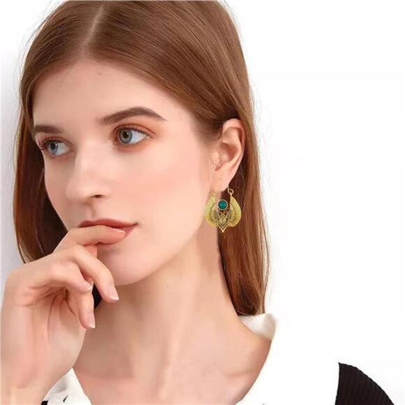 Boho Moth Wing Earrings – Vintage Egyptian Symbol Statement Jewelry - Picture 3 of 5